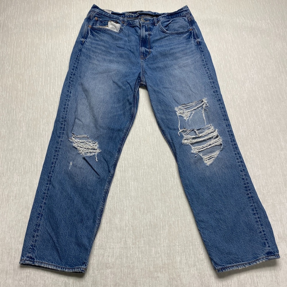 American Eagle Outfitters Straight Jeans Womens 10 Blue Denim Cotton Distressed